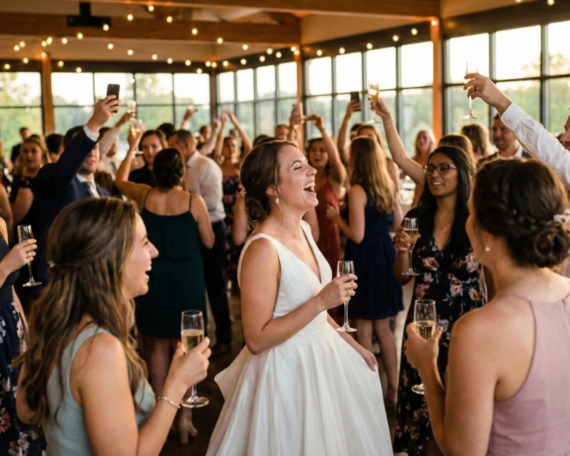 Wedding guests capturing candid moments and memories